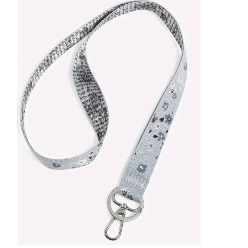 Vera Bradley Iconic Wide Lanyard Floating Ditsy Blue Floral Metallic 26960-R28